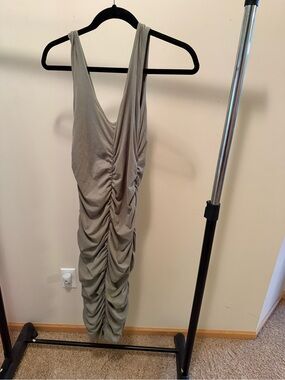 Heart Hips Ruched Sleeveless Midi Dress in Taupe
